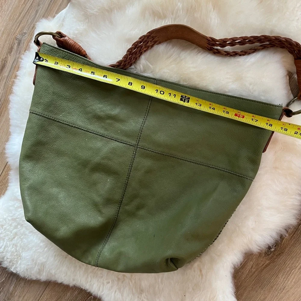 Lucky Brand Leather Shoulder Bag Large Olive Green